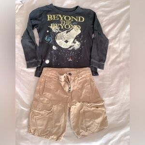 Crewcuts Outfit Boys Glow in the dark Graphic Tee and Khaki Shorts, Sz 6-7,